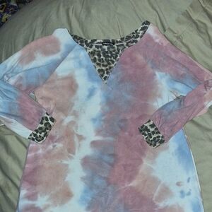 HEIMISH USA Tie-Dye Top with Leopard Accents